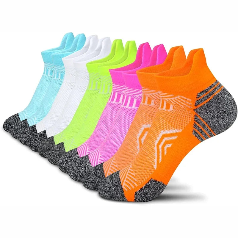 Running Apparel Accessories: 5 Pairs Unisex Ankle Support, Low Cut, Soft Tab Compression Socks / Rungear