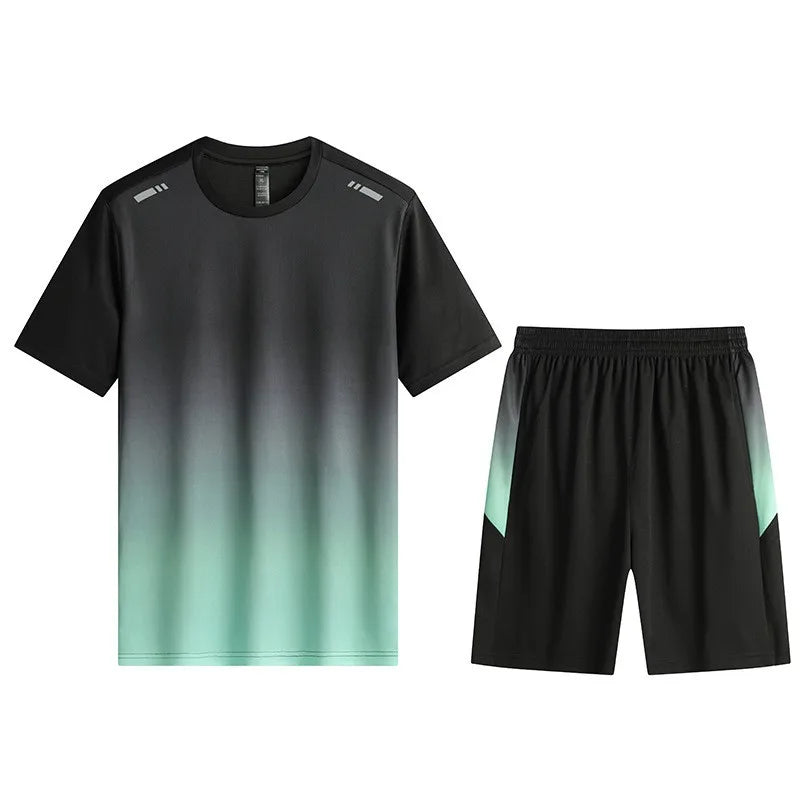 Men Active Quick Dry Crew Neck T Shirts and Shorts Set Athletic Workout Short Sleeve Clothes Basketball Running Gym Sports Suit