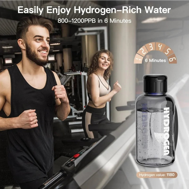 Running Hydration Accessories: 1500ml Hydrogen Water Bottle Generator Portable Water Ionizer Machine with PEM Technology Rechargeable, Rich Glass Cup / Rungear