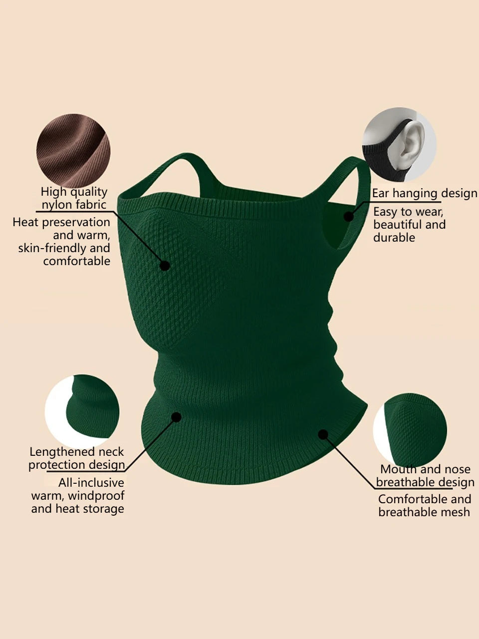 Winter Hat Accessories: KoKossi Windproof, Breathable, Ear Hanging Neck Protection Face Cover for Outdoor Sports / Rungear