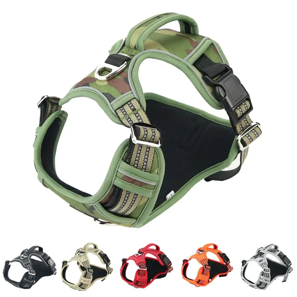 Reflective Pet Dog Harness with Vertical Handle, Adjustable Dog Collars for Big Medium Dogs, 1000D Oxford Cloth