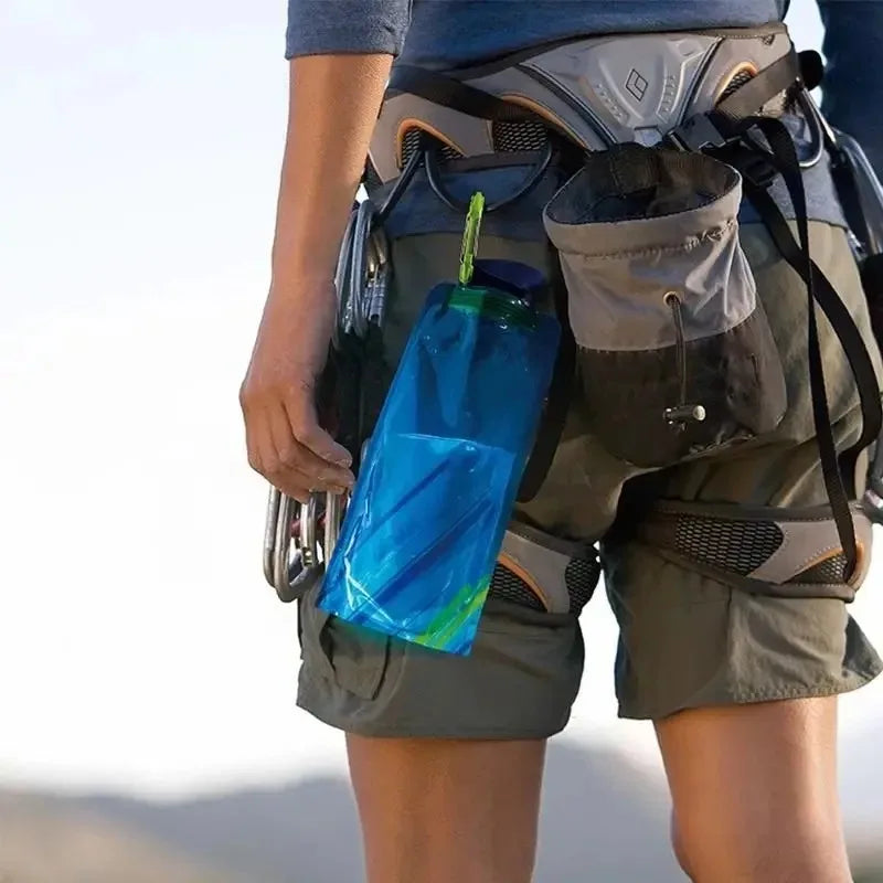 Hydration Gear Accessories: Foldable, Flexible, Reusable Travel Soft Flask Water Bottle Pouch with Carabiner Clip / Rungear