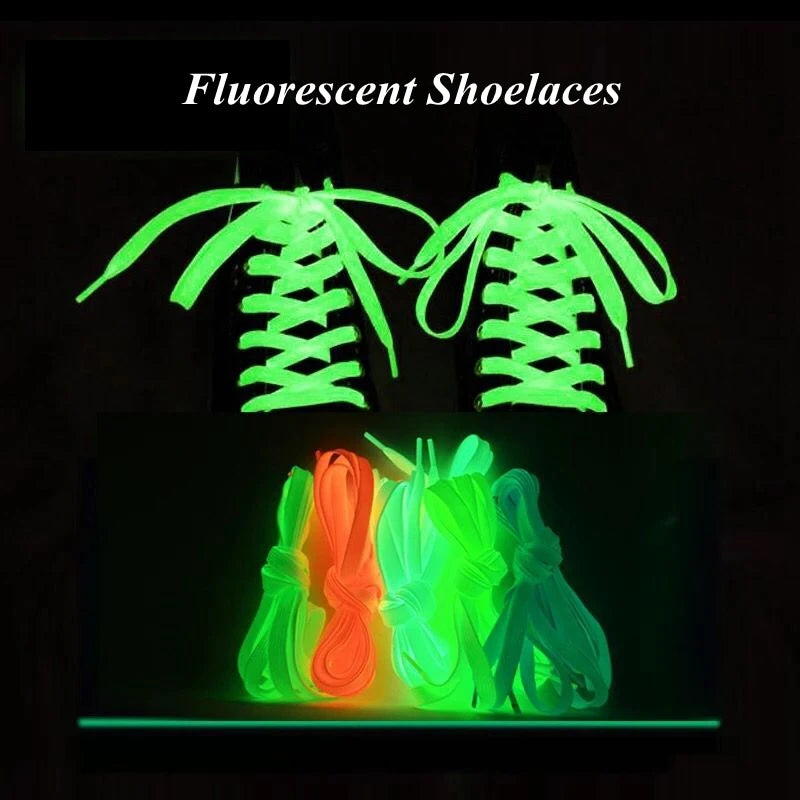 Luminous Glow-in-the-Dark Shoelaces – 6 Colours, Flat Design for Party, Night Running & Casual Wear