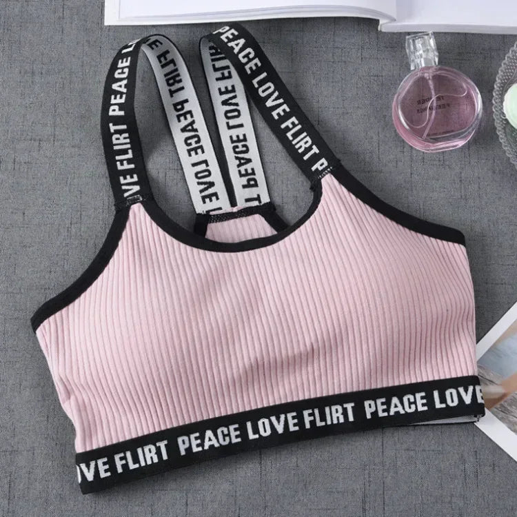Women's Letter Print Sports Bra | Seamless Push-Up for Gym, Yoga & Running