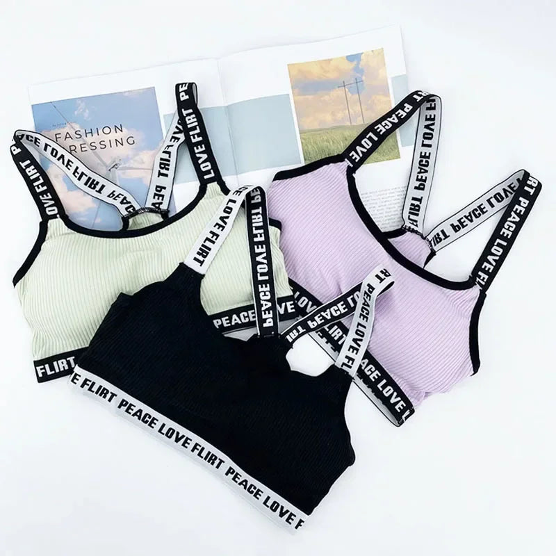 Women's Letter Print Sports Bra | Seamless Push-Up for Gym, Yoga & Running