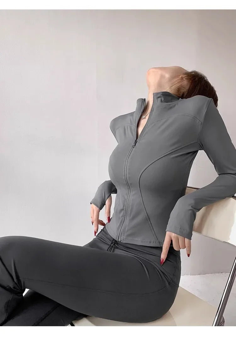 Women's Running Apparel: Quick Drying, Long Sleeved Sports Tight Fitness Top With Zipper S-3XL / Rungear