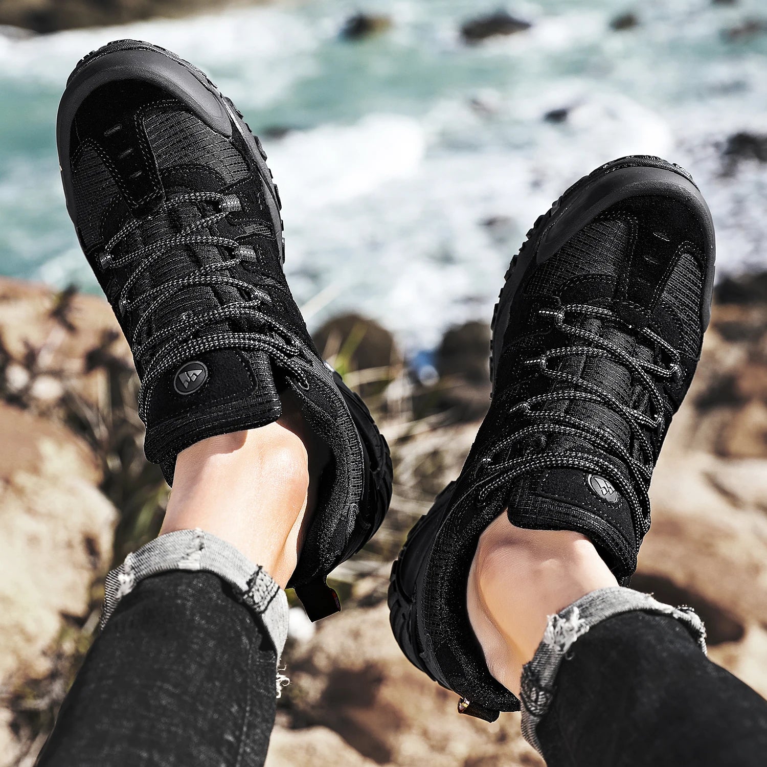 Hiking Shoe Gear: HIKEUP Men's Suede Leather, Wear-Resistant Hiking, Walking, Hunting Outdoor Shoes / Rungear