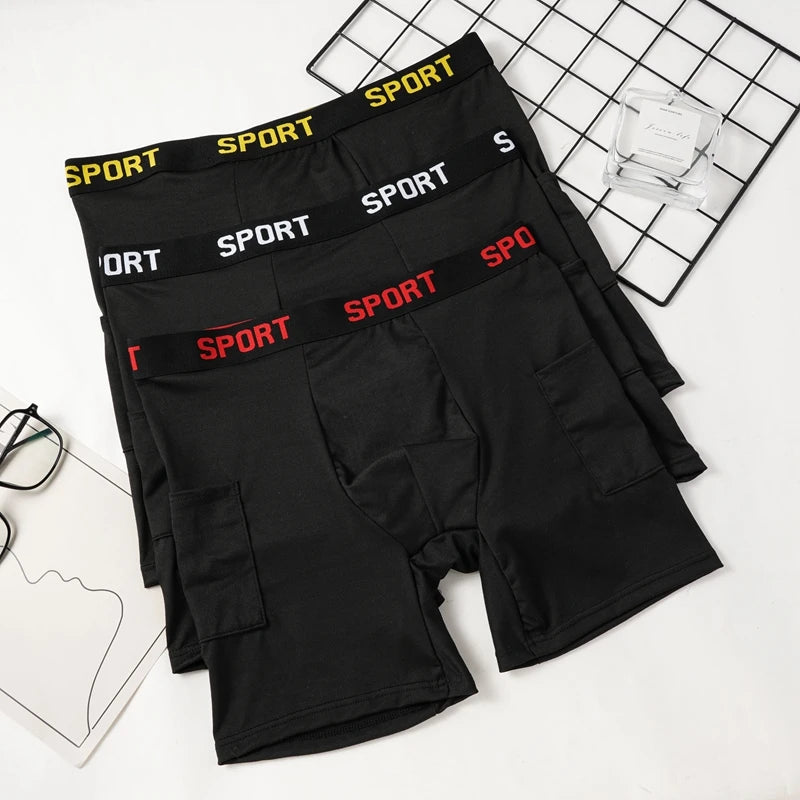 Men's Sports Boxer Shorts 3-Pack – High Elasticity, Breathable Flat-Crotch Underwear