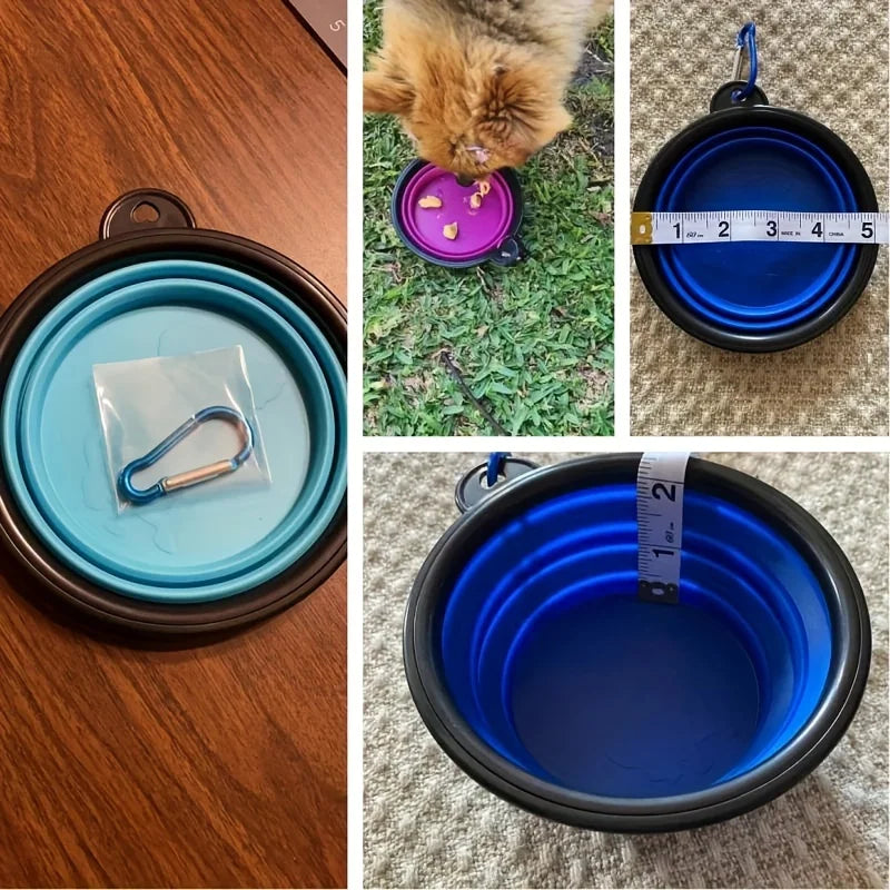 Collapsible Silicone Pet Travel Bowl with Carabiner Clip – 350ml | Dogs & Cats