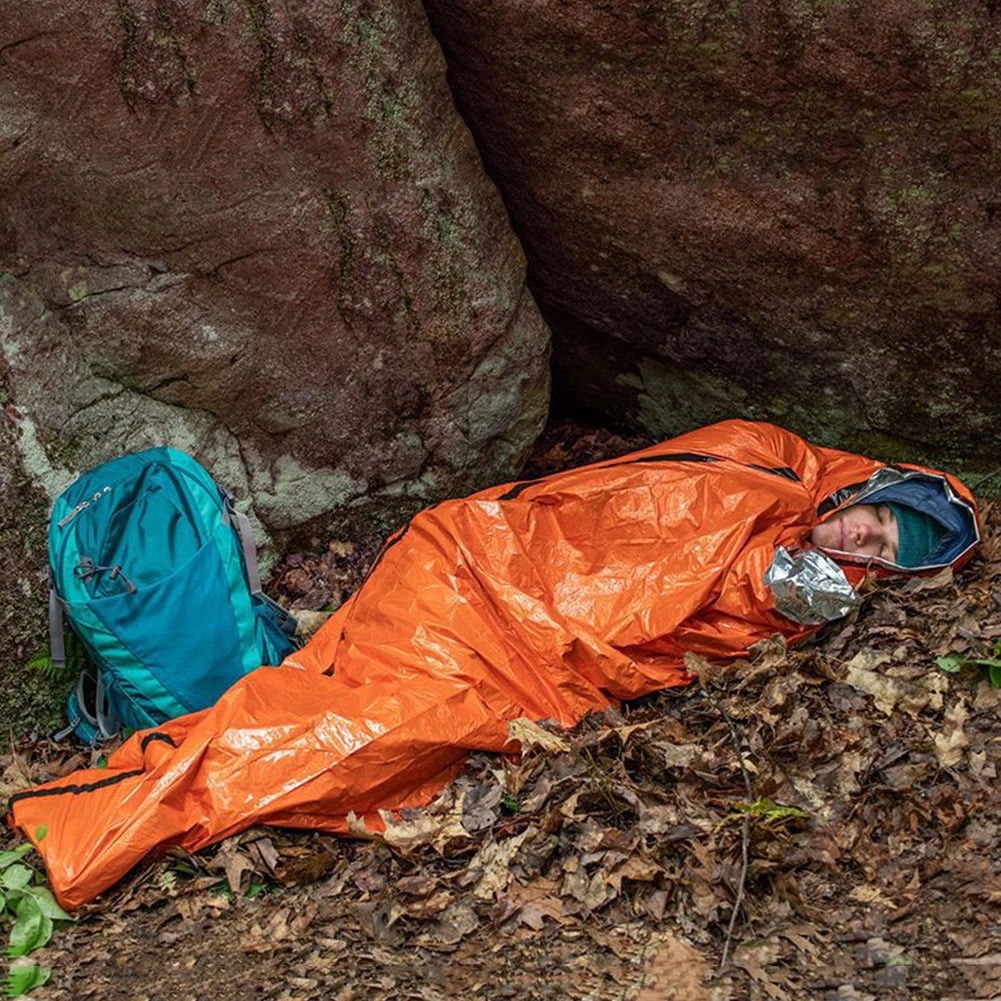 RUNGEAR Emergency Thermal Survival Sleeping Bag | Waterproof PE Aluminium Bivy Sack for Trail Running, Hiking & Camping