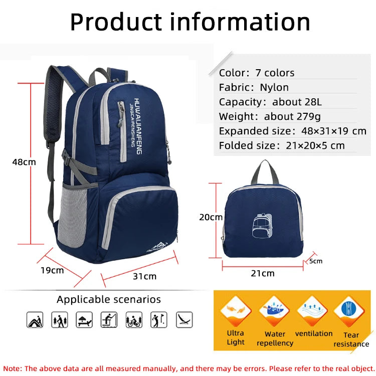 Trail Gear Accessories: 28L Packable, Foldable, Ultra Light, Outdoor Hiking Backpack / Rungear