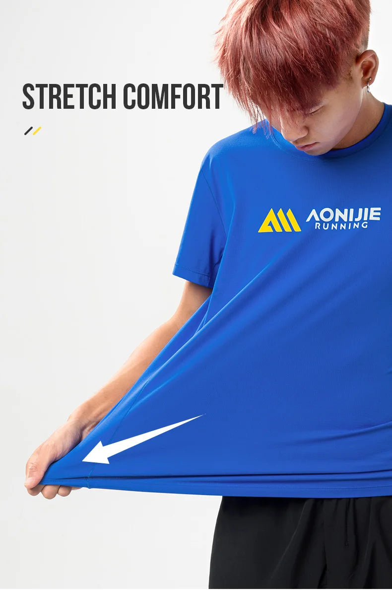 AONIJIE Men's Marathon Running T-Shirt – Quick-Dry Breathable Short Sleeve for Racing, Training & Daily Commute
