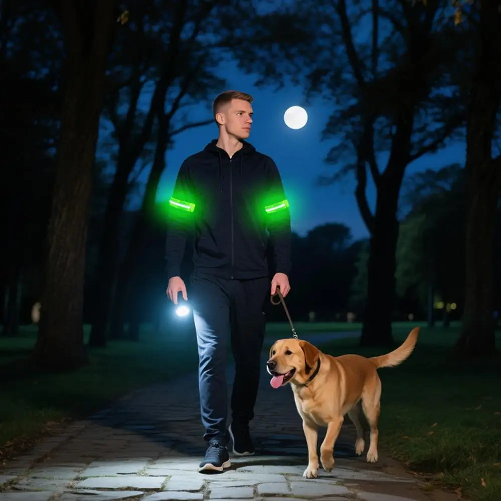 RUNGEAR LED Reflective Armbands | High-Visibility Safety Bands for Night Running, Cycling & Hiking (2-Pack)