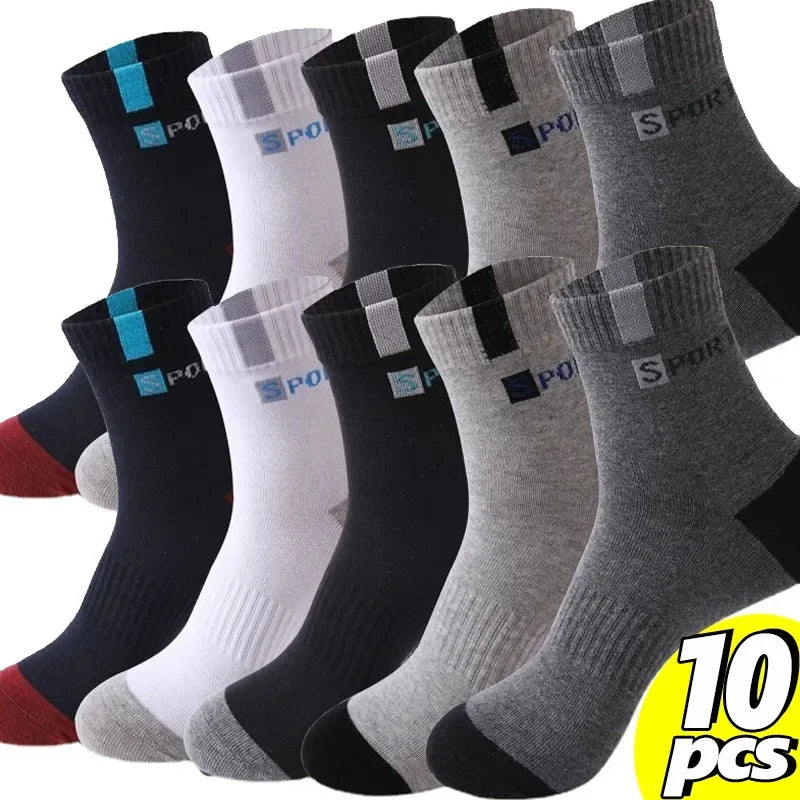 Men's Socks Accessories: Breathable, High-Elastic, Middle Tube Towel Cotton Socks for Running, Hiking / Rungear