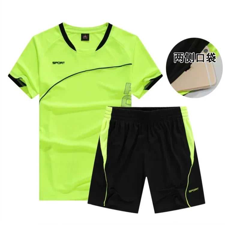 Men's 2-Piece Running Sports Set – Short Sleeve Jersey & Shorts | Gym, Football & Fitness