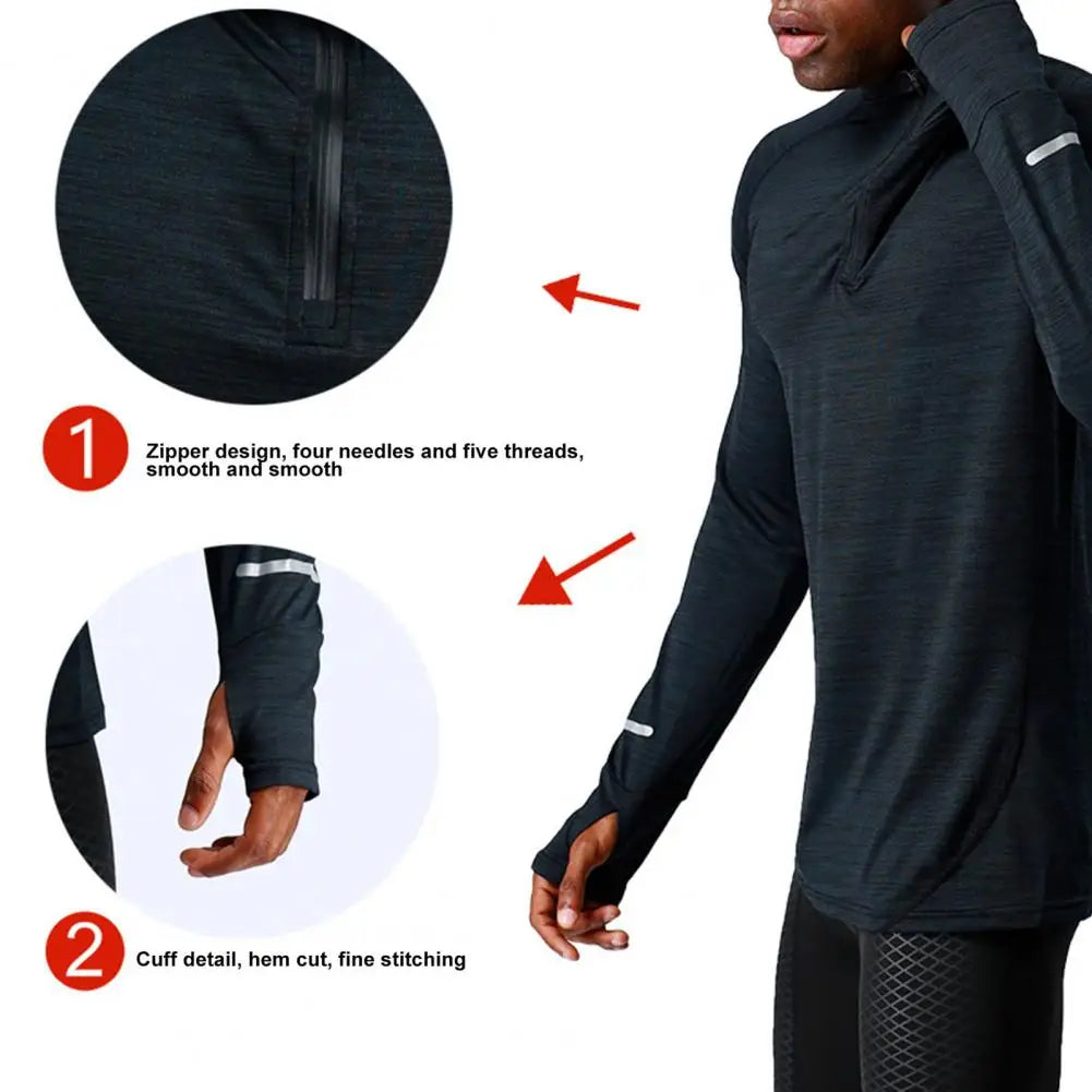 Men's Quick-Dry Apparel: Long Sleeve, Half-Zip, Pullover Running Compression Fitness Shirt / Rungear