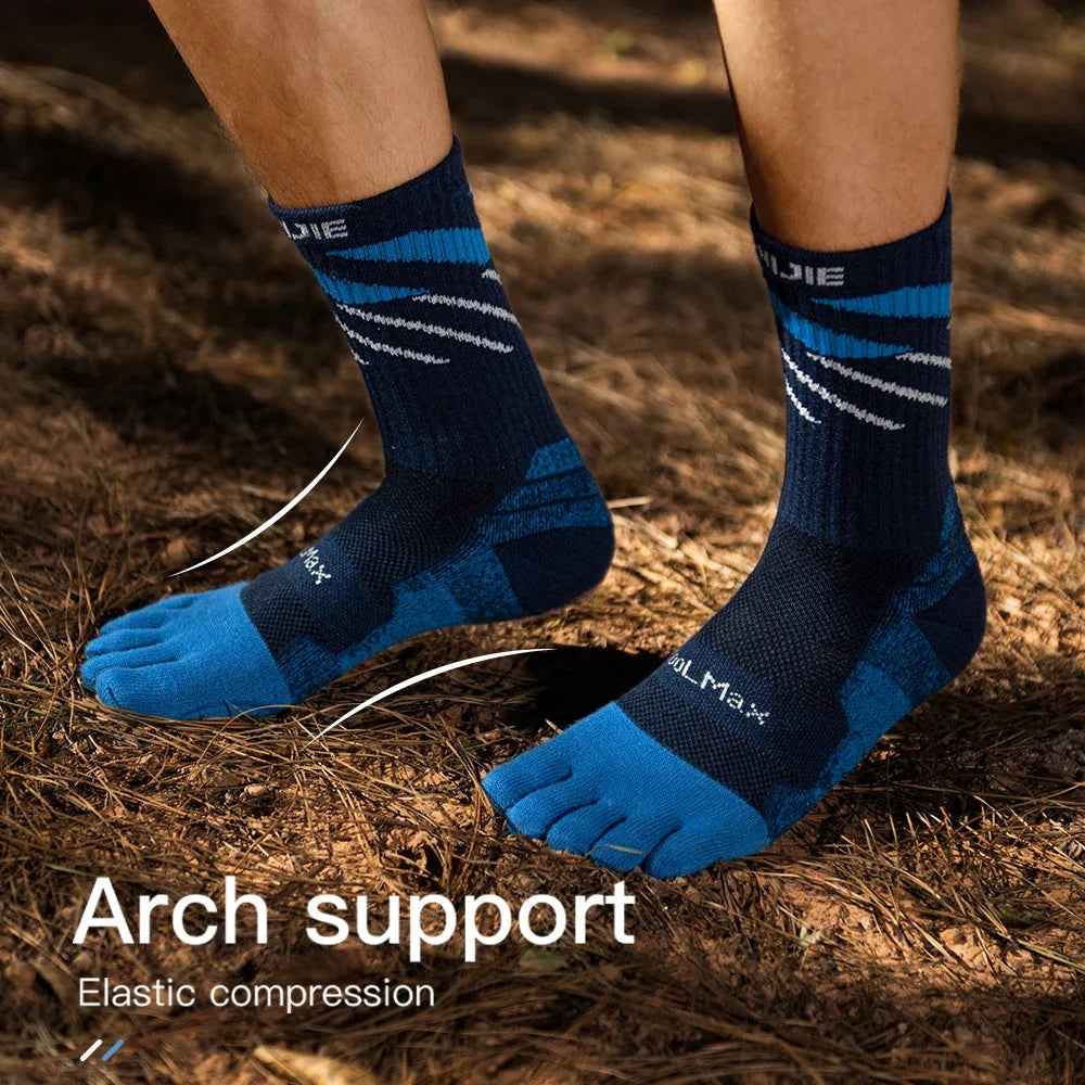 AONIJIE Long Tube Toe Socks – Warm, Breathable Five-Finger Running Socks for Hiking and Camping