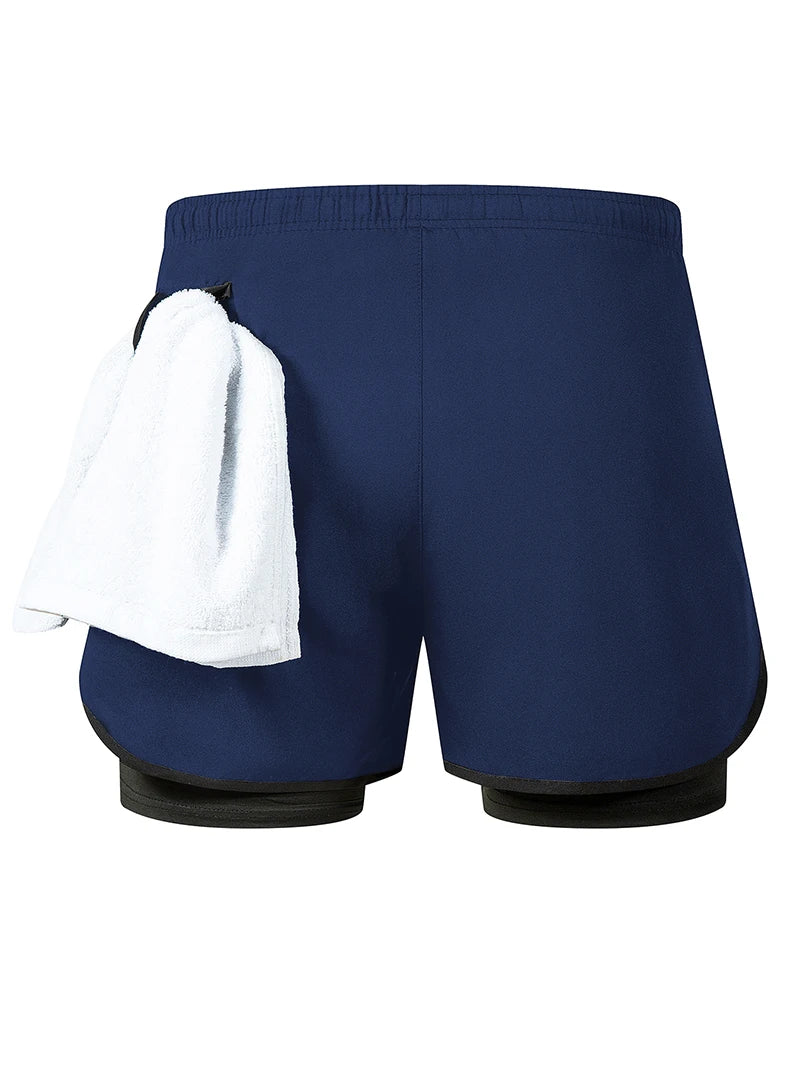 Men's Quick-Dry Apparel: Quick Dry, Stretchy 2 in 1 Running Workout Performance Activewear Shorts with Phone Pocket, Towel Loop / Rungear