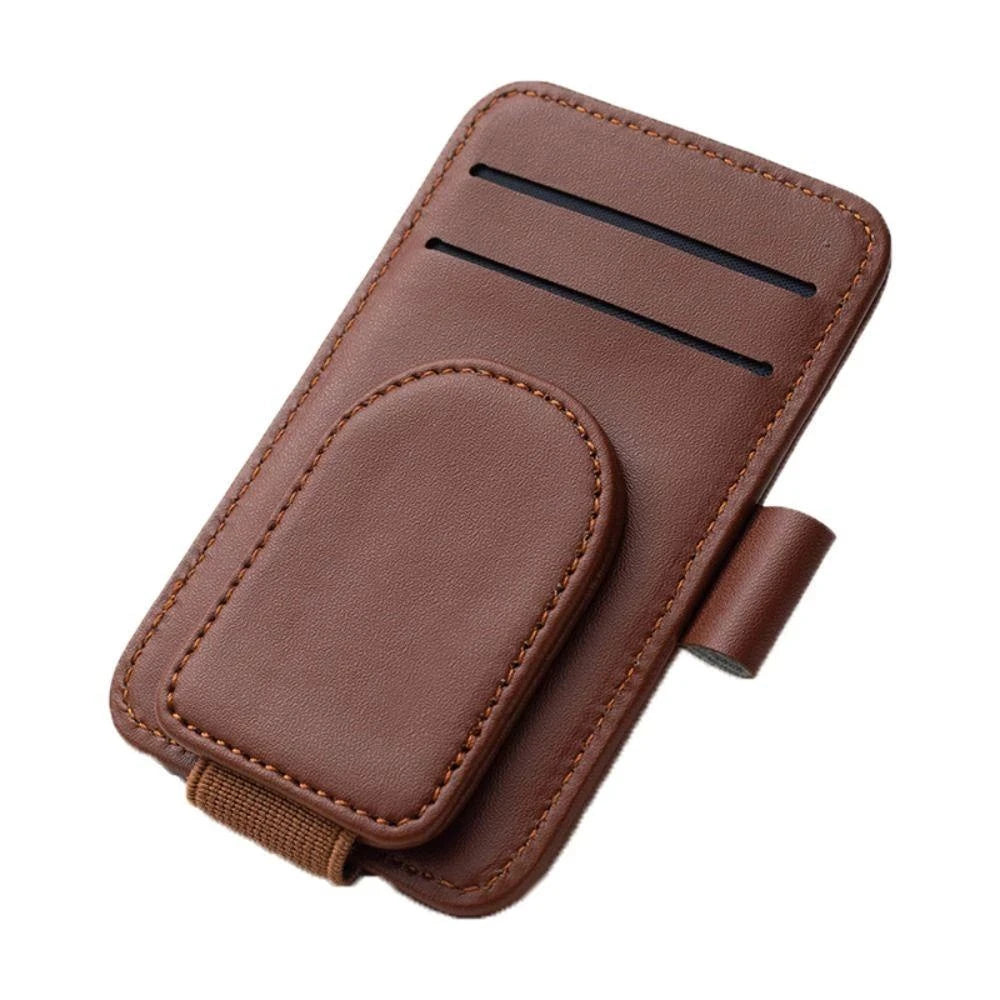 PU Leather Car Sun Visor Organiser – Sunglasses Holder, Card & Ticket Slots, Clip-On | Car Accessories | Beige, Red, Black & Brown