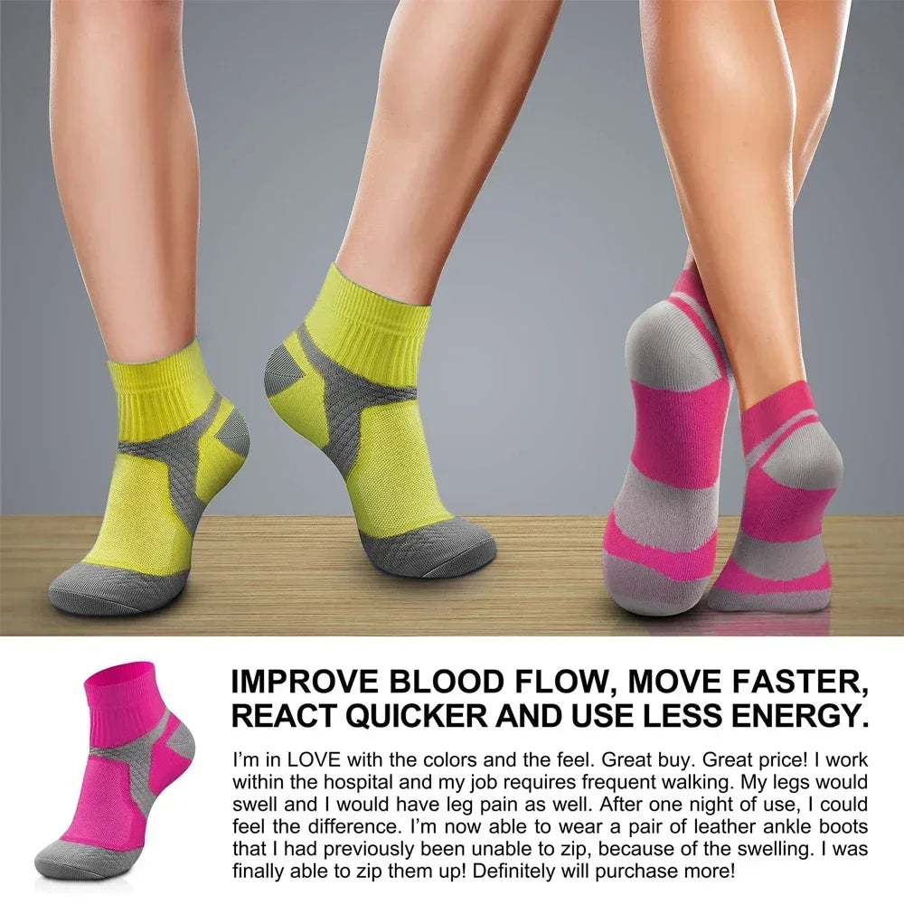 Running Compression Apparel: 1 Pair Unisex Circulation Compression, Arch Support Ankle Socks / Rungear