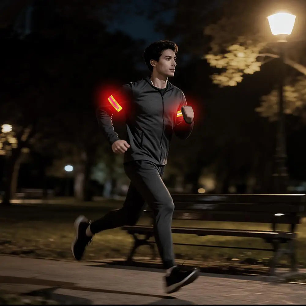 RUNGEAR LED Reflective Armbands | High-Visibility Safety Bands for Night Running, Cycling & Hiking (2-Pack)