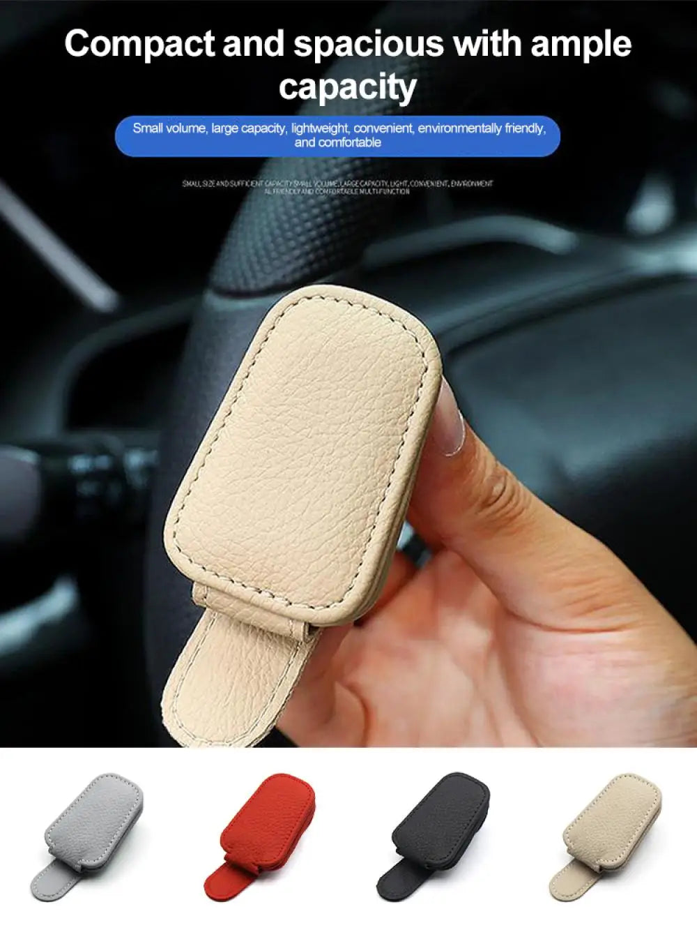 Leather Car Sun Visor Sunglasses Clip | Genuine Cowhide, Contrast Stitching, Universal Fit | Beige, Red, Gray, Black | RUNGEAR
