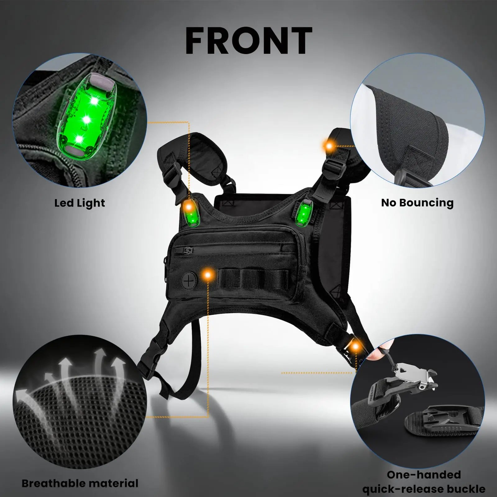 Running Safety Accessories: Reflective, Quick-Dry, Waterproof, Win Chest Pack Phone Holder With Extra Storage LED Light Chest Vest For Cycling Motorcycle Workouts Fitness Enthusiasts Must