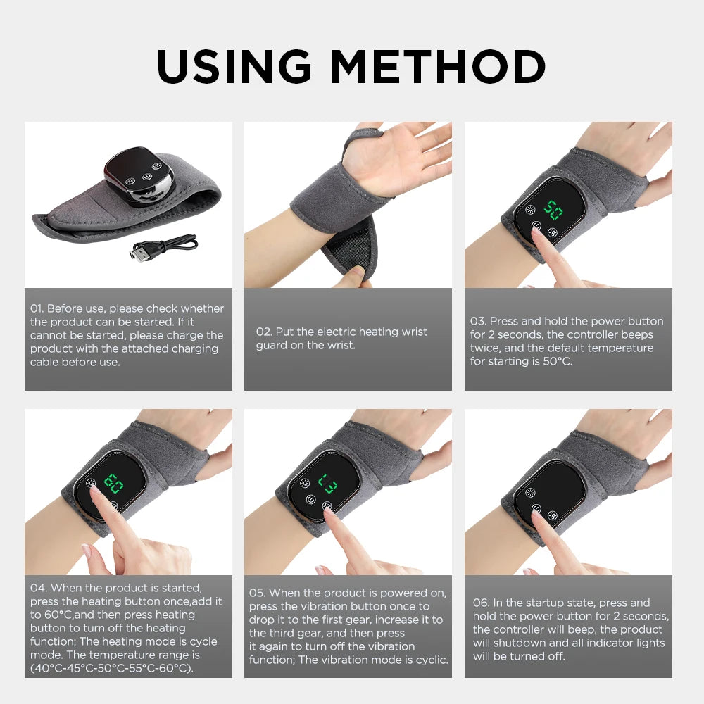 Electric Heating Wrist Brace Vibration Massage Hot Compress Ankle Wrap And Hand Protector Rechargeable Wristband