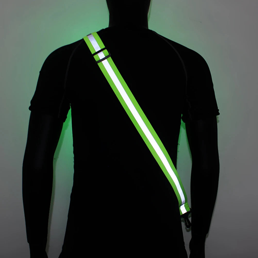 USB Rechargeable LED Reflective Running Strap – High Visibility Crossbody Safety Light