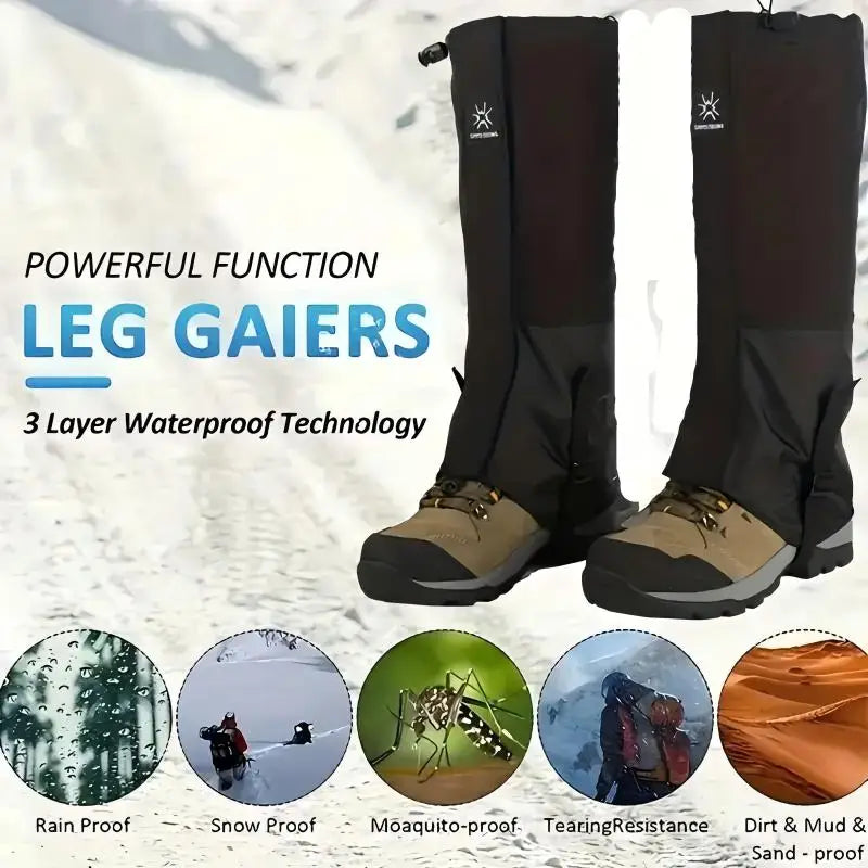 Waterproof Knee-High Hiking & Snow Gaiters | Adjustable Unisex Leg Gaiters with Rubber Foot Strap