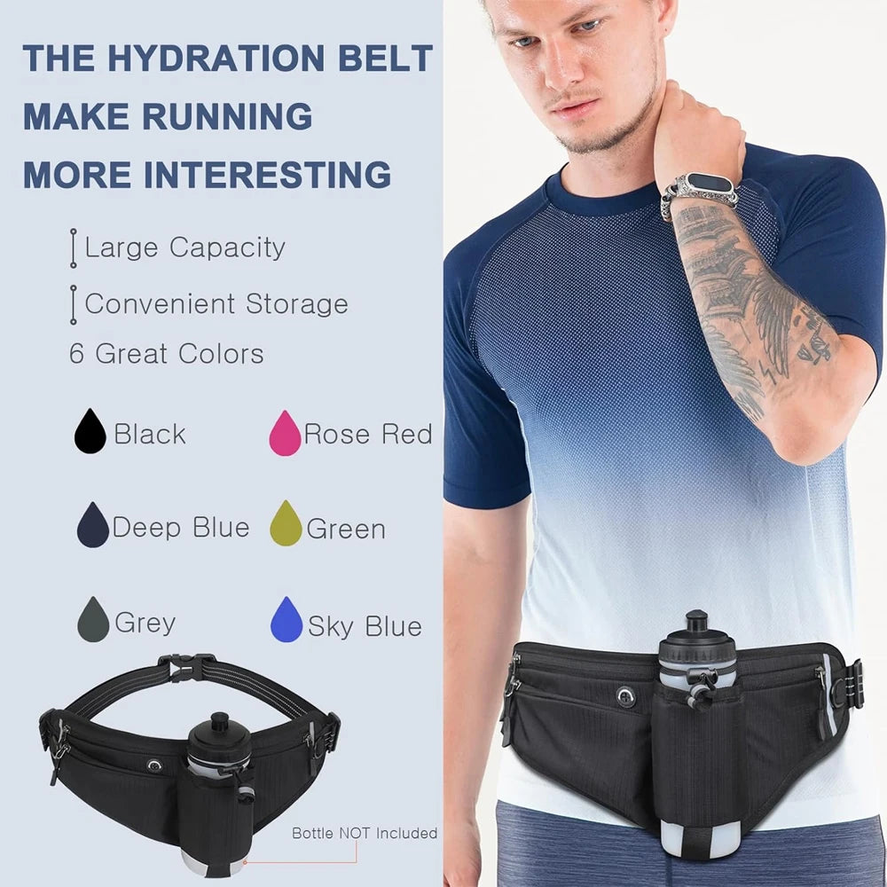 Waterproof Hydration Running Belt with 90° No-Bounce Bottle Holder – Adjustable Reflective Waist Pack for Running, Hiking & Cycling | RUNGEAR