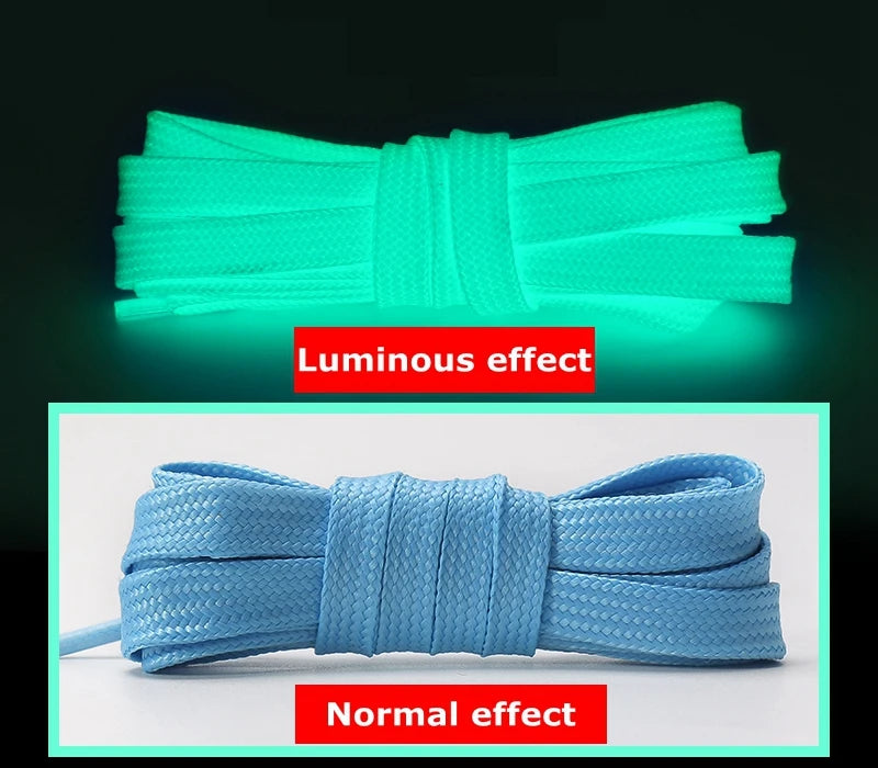 Luminous Glow-in-the-Dark Shoelaces – 6 Colours, Flat Design for Party, Night Running & Casual Wear