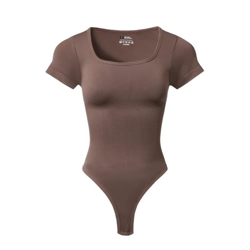 Women Casual Apparel: Plus Size, Seamless, Square Neck, High Elastic, Solid Ribbed Jumpsuit Top / Rungear