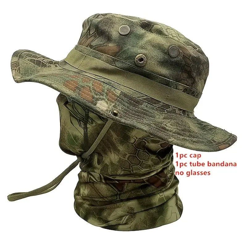 Camouflage Boonie Hat with Integrated Balaclava – Wide Brim, Foldable, UV Protection | Hunting, Fishing & Outdoor | 8 Camo Patterns
