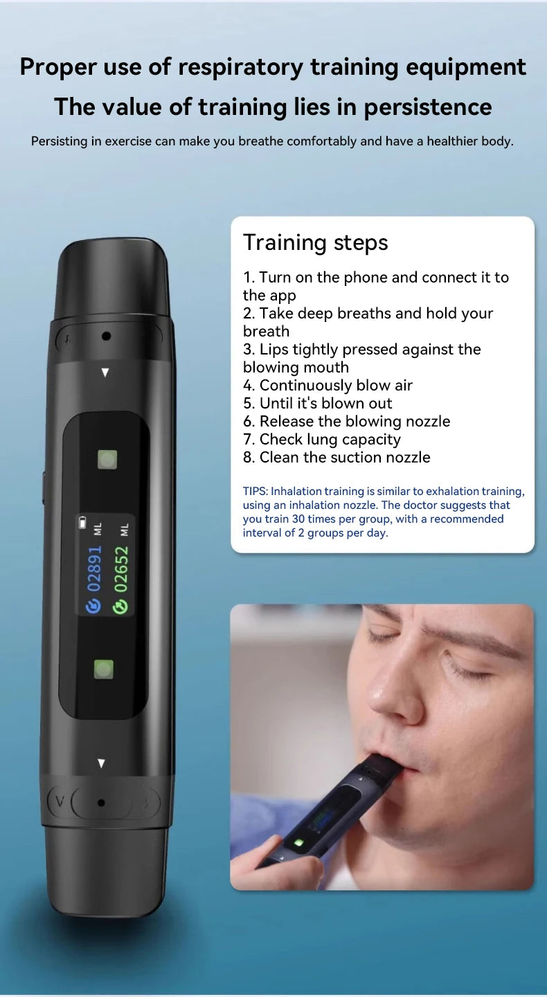 Bluetooth Spirometer Breath Trainer – Digital Lung Capacity & Respiratory Muscle Tester