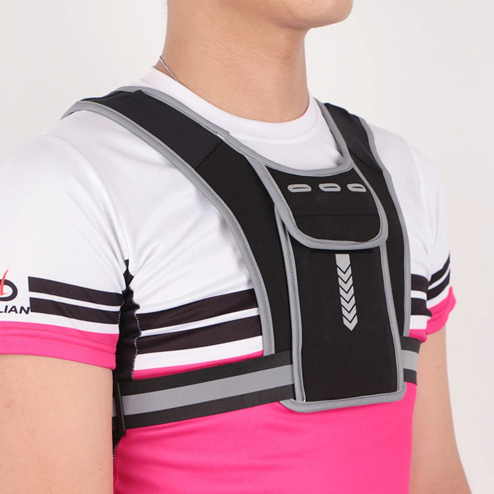 Reflective Night Running Vest with Phone Holder & Water Bottle Holder – Lightweight Safety Vest for Running, Hiking & Training | RUNGEAR