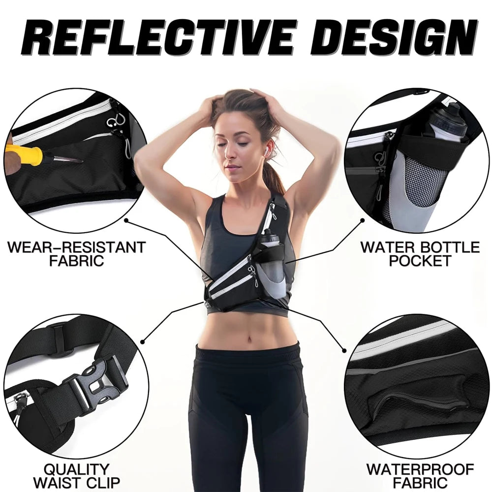 Running Hydration Accessories: 1PC Unisex, Reflective, Adjustable Running Hydration Belt with Water Bottle Buckle for Hiking, Running / Rungear