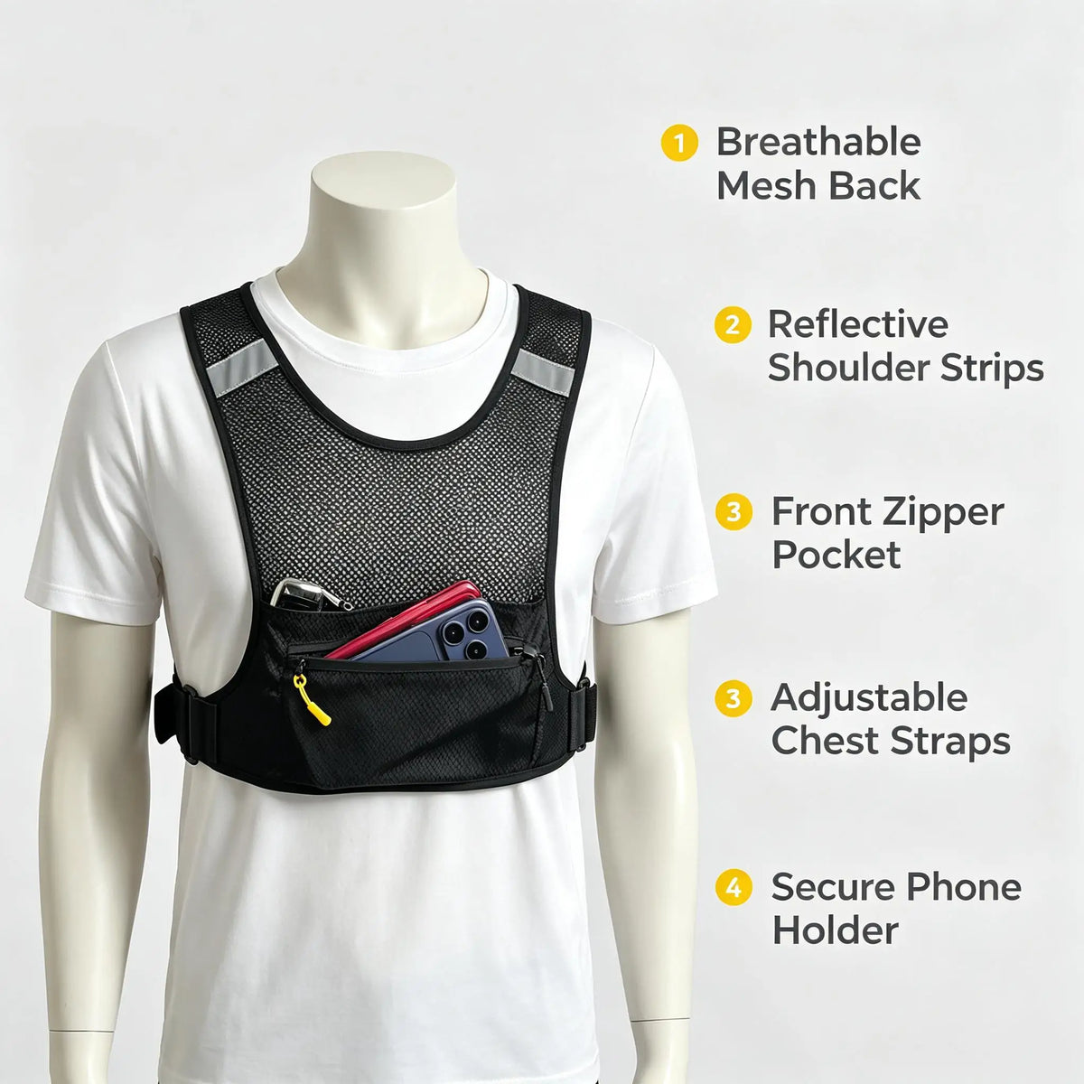 Reflective Running Chest Bag with Phone Holder