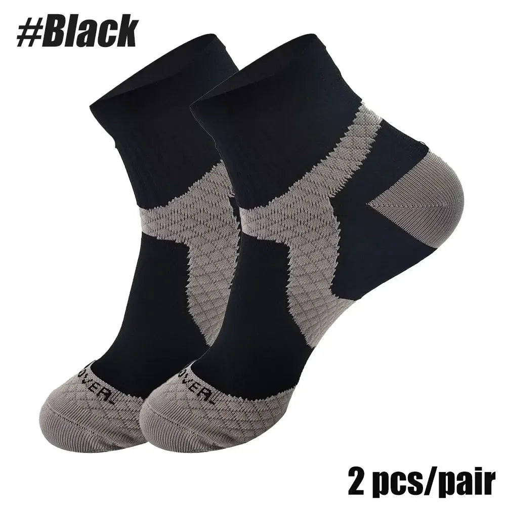 Running Compression Apparel: 1 Pair Unisex Circulation Compression, Arch Support Ankle Socks / Rungear