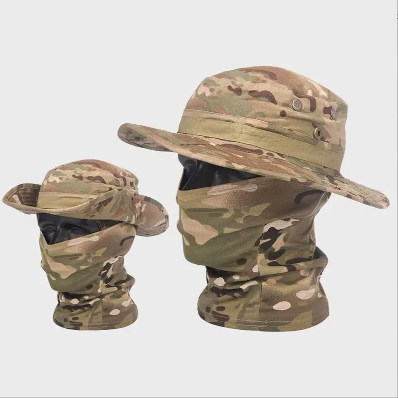 Camouflage Boonie Hat with Integrated Balaclava – Wide Brim, Foldable, UV Protection | Hunting, Fishing & Outdoor | 8 Camo Patterns