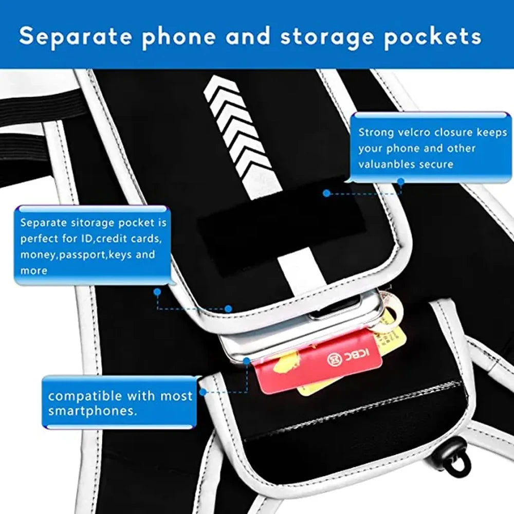Reflective Night Running Vest with Phone Holder & Water Bottle Holder – Lightweight Safety Vest for Running, Hiking & Training | RUNGEAR