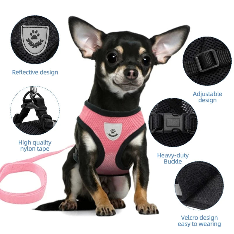 Breathable Mesh Dog & Cat Harness | Reflective, Quick-Release | Small to Medium | 6 Colours
