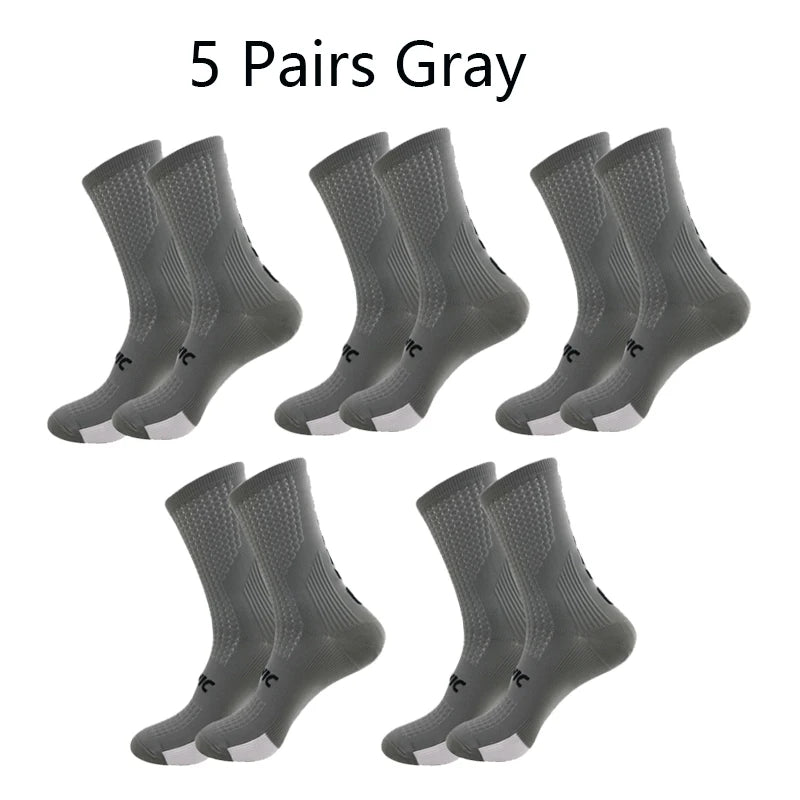 Running Compression Gear: 5 PR Men's Mid Tube, Breathable, Running and Hiking Compression Socks / Rungear