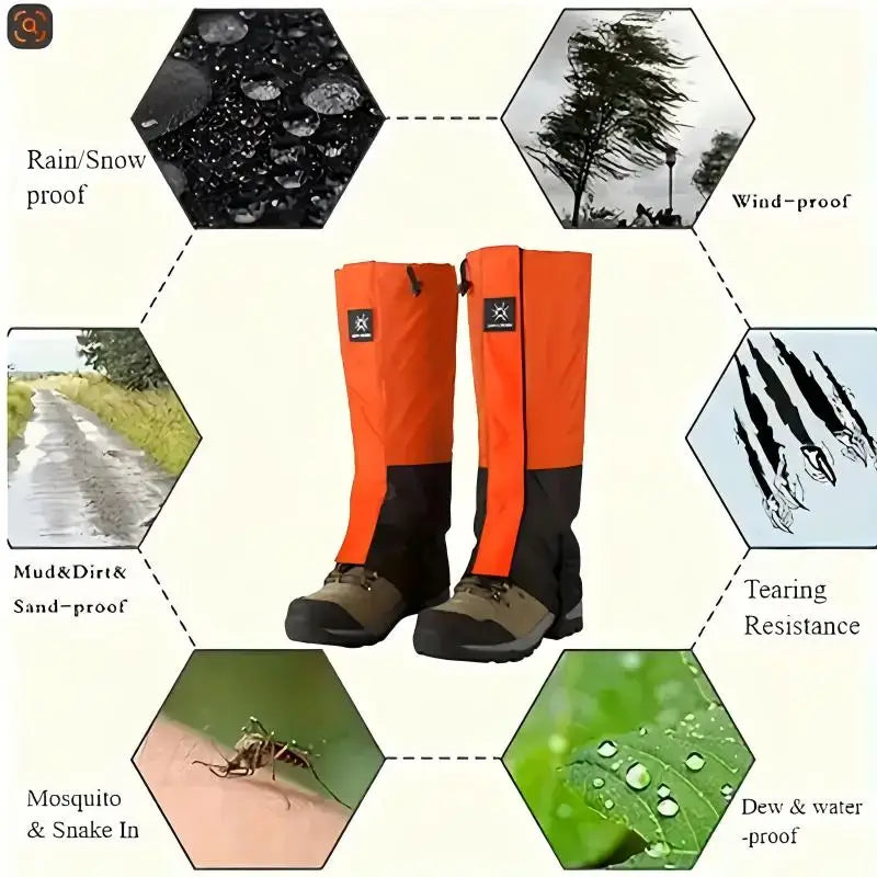 Waterproof Knee-High Hiking & Snow Gaiters | Adjustable Unisex Leg Gaiters with Rubber Foot Strap