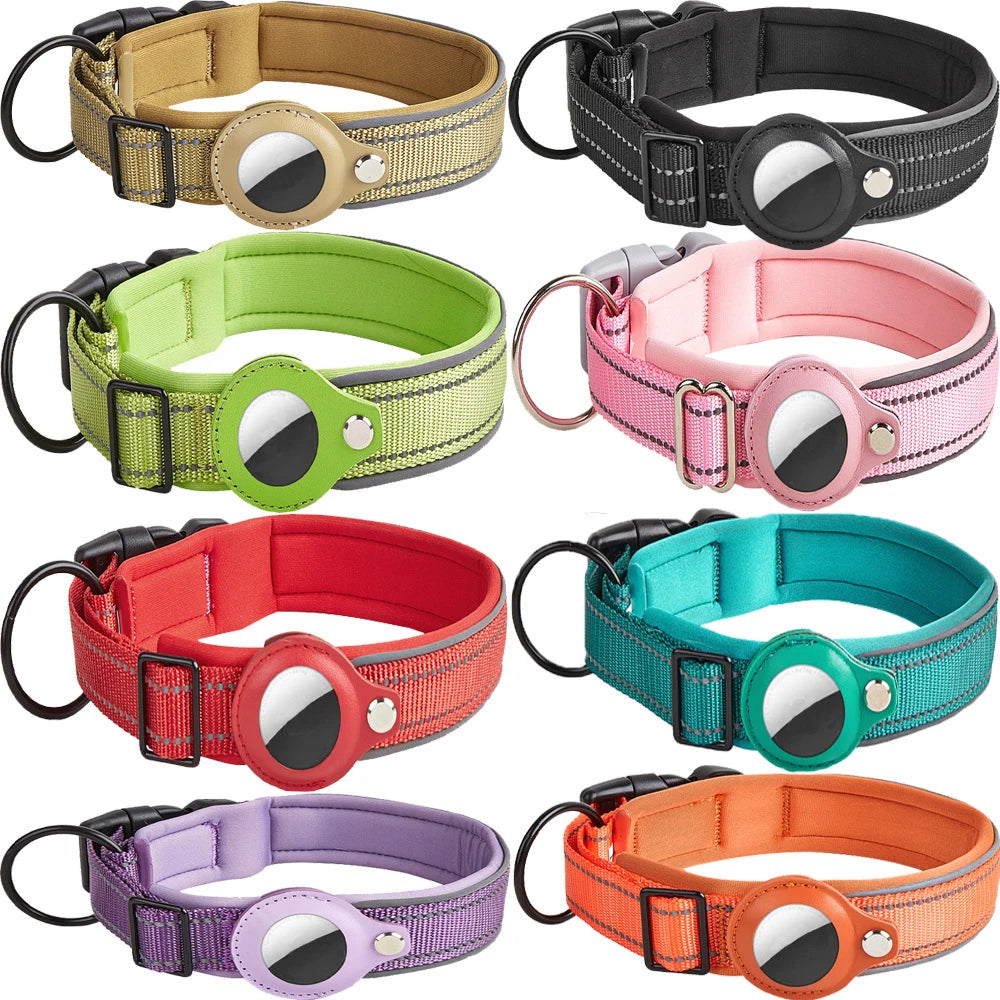 Reflective Heavy Duty Dog Collar with Adjustable AirTag Holder For Small To Medium Dogs