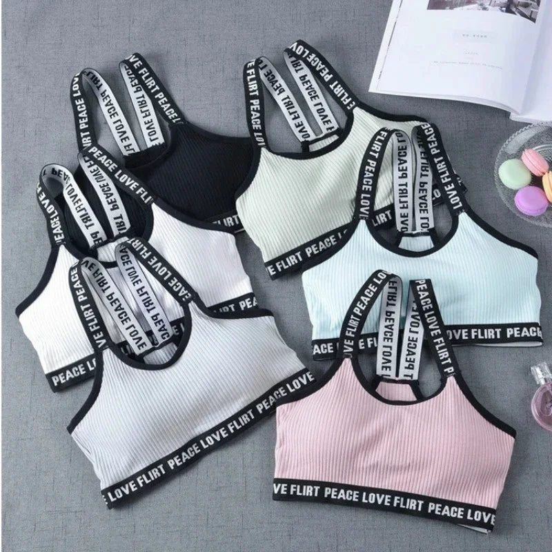 Women's Letter Print Sports Bra | Seamless Push-Up for Gym, Yoga & Running