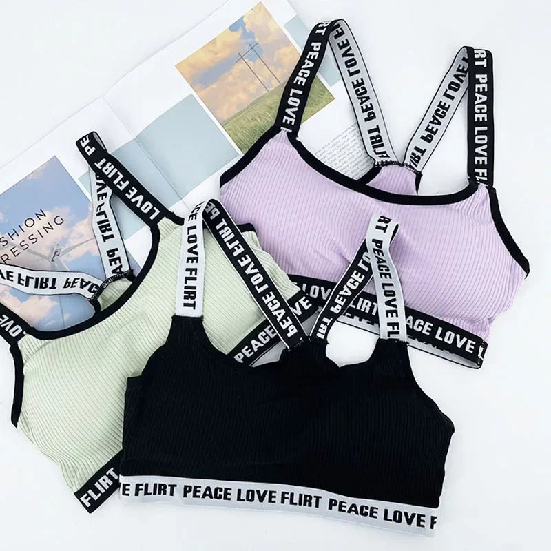 Women's Letter Print Sports Bra | Seamless Push-Up for Gym, Yoga & Running