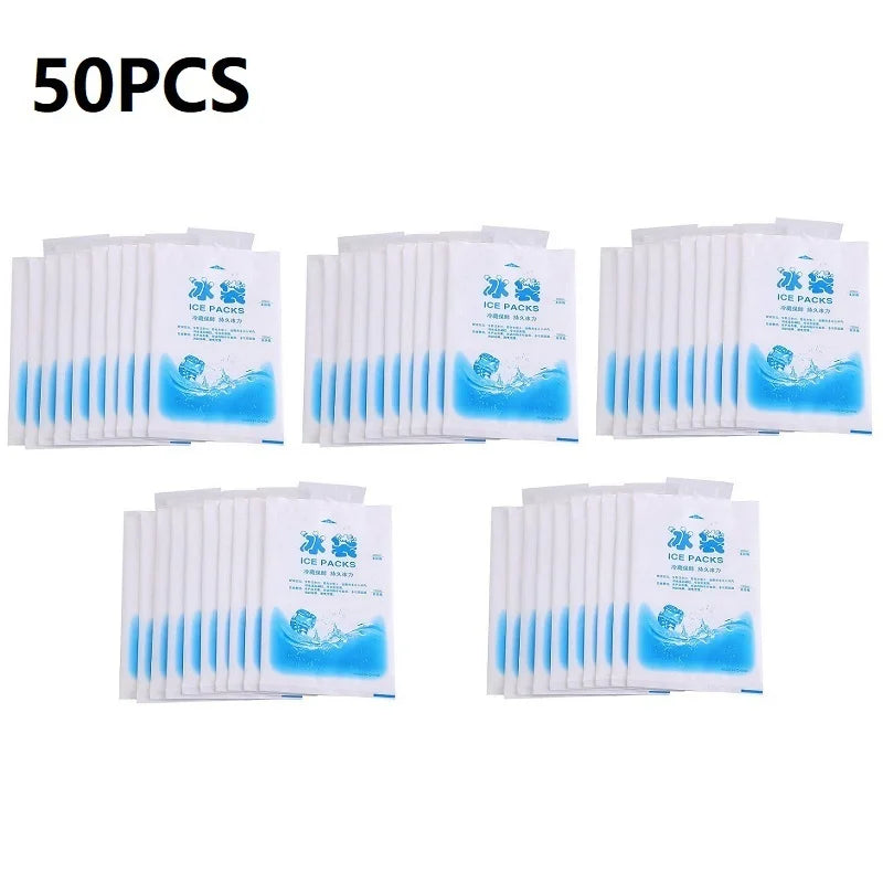 Recovery Gear Accessories: 50PC Reusable, Cold Compress, Icing Cooler Gel Ice Packs for First Aid Pain Relief / Rungear