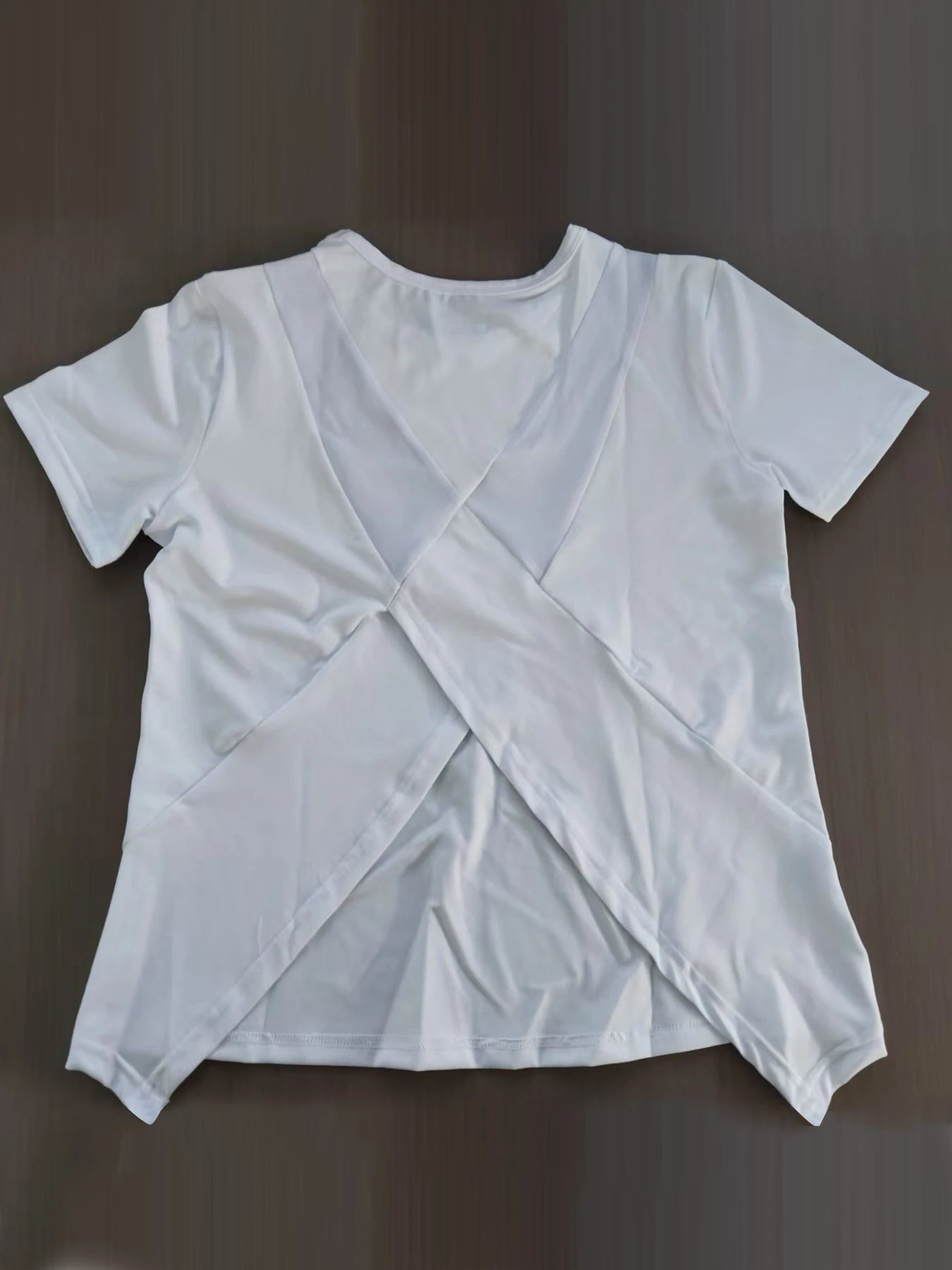 Women's Cross-Back Open Split Training Top | Loose Breathable Short Sleeve Gym Tee | RUNGEAR