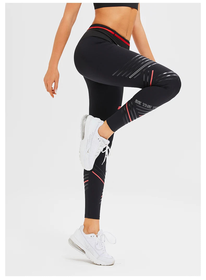 Women's Compression Apparel: Printed High Waisted Workout Pants With Pockets / Rungear